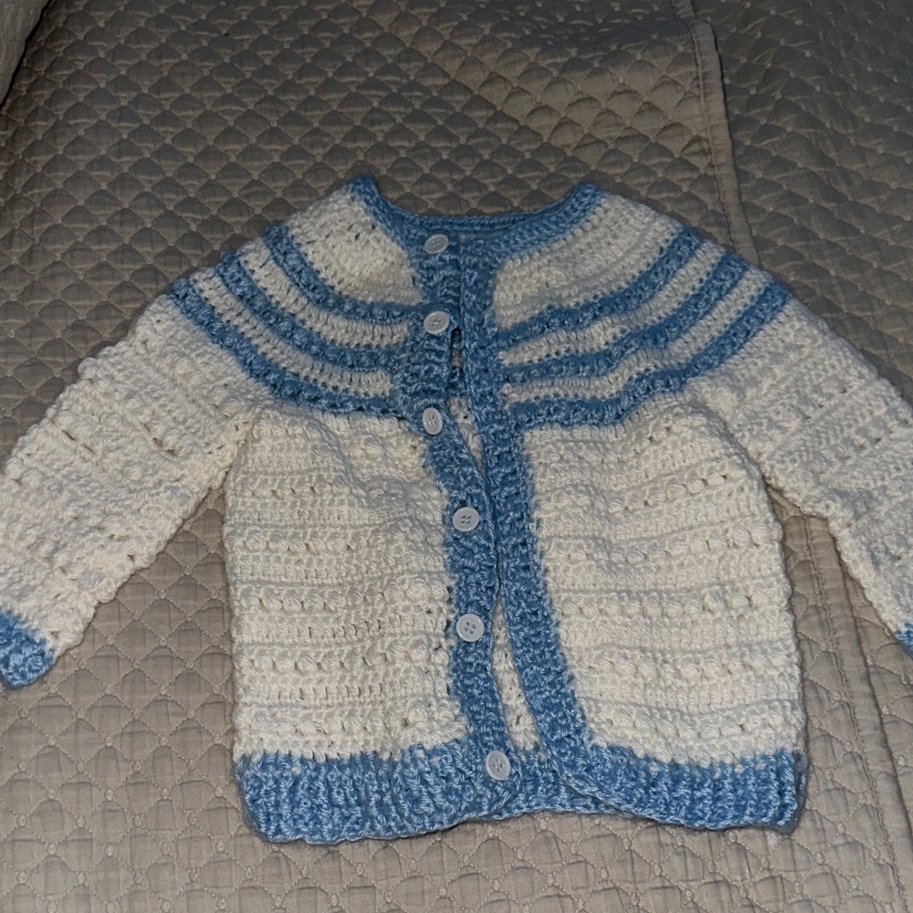 Handmade Blue and White Knit Cardigan
